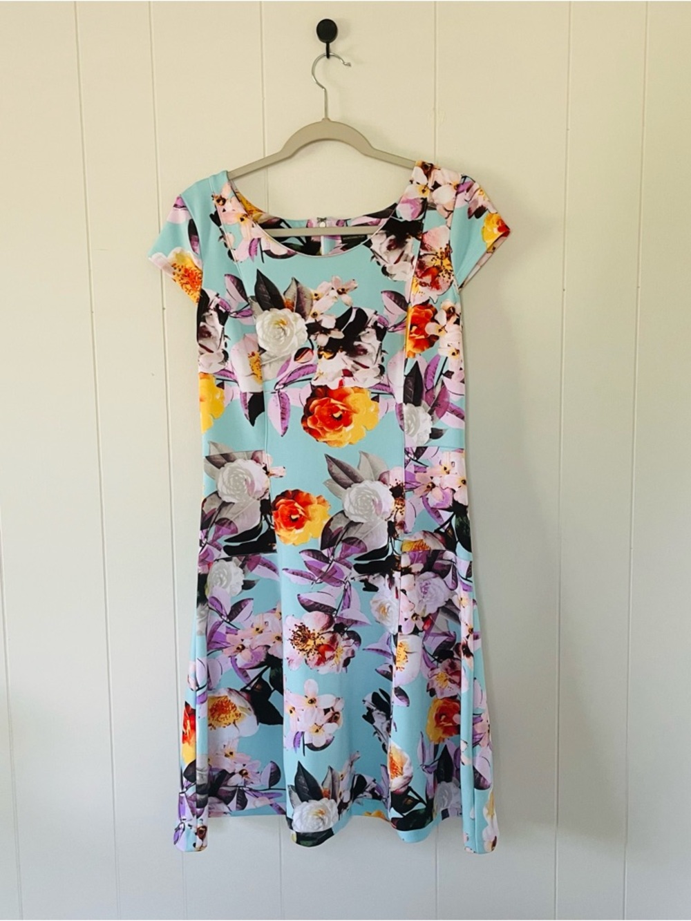 Worthington Aqua Floral Midi Dress with Multicolor Blooms